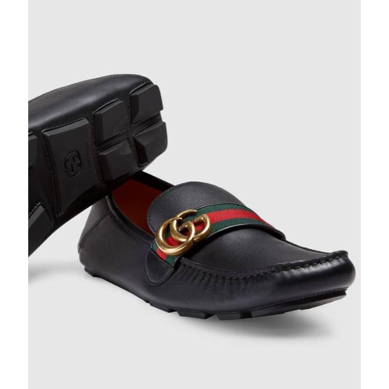 古驰(GUCCI)真皮驾车鞋男户外休闲鞋绿红织带双G金属配饰12mm增高