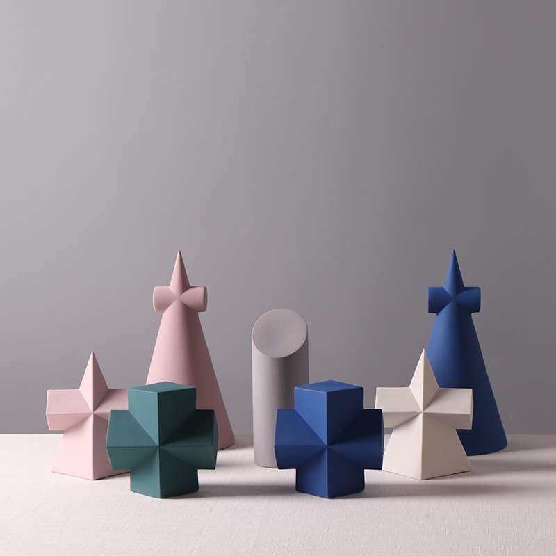 北欧极简几何立体创意摆件家居客厅酒橱柜样板间星形陶瓷小装饰品三维