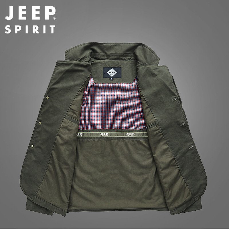 JEEP SPIRIT吉普春秋新款外套男西装领夹克青年休闲宽松上衣工装夹克男