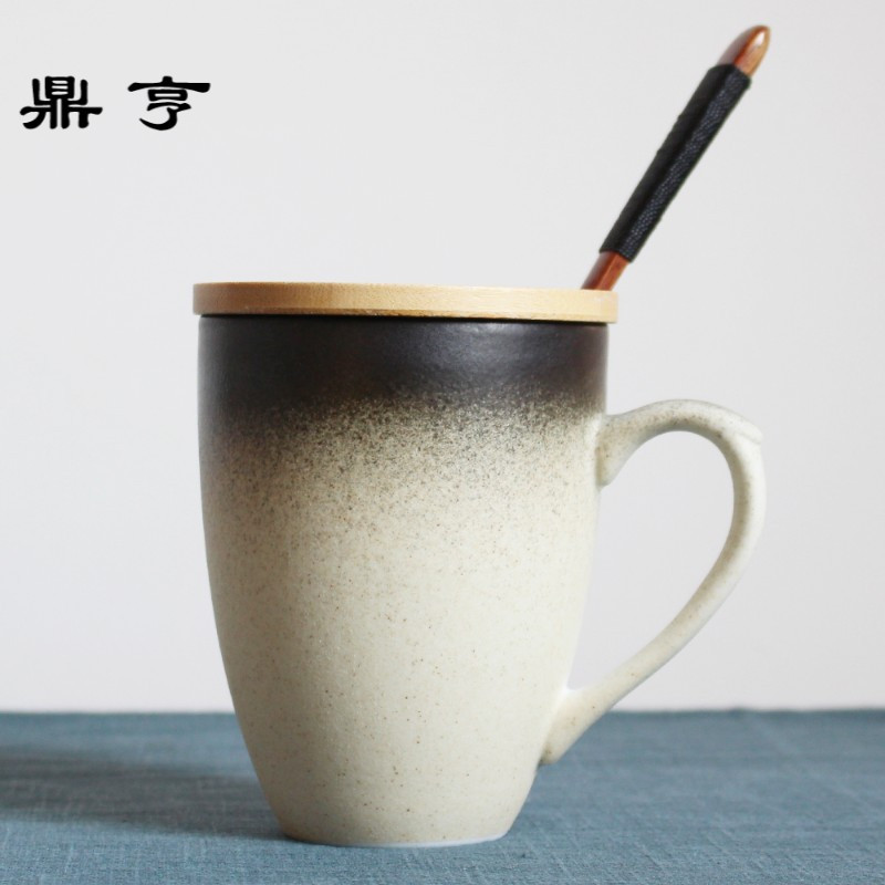 鼎亨复古简约日式马克杯个性创意带盖勺陶瓷杯咖啡杯茶杯水杯定制