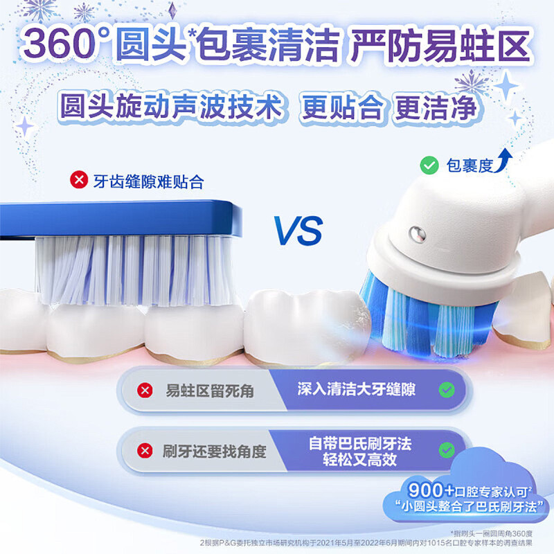 欧乐B儿童电动牙刷头迪士尼卡通小圆头迷你软毛刷头 适用3岁以上宝宝 冰雪奇缘升级款(儿童牙刷通用) 3支