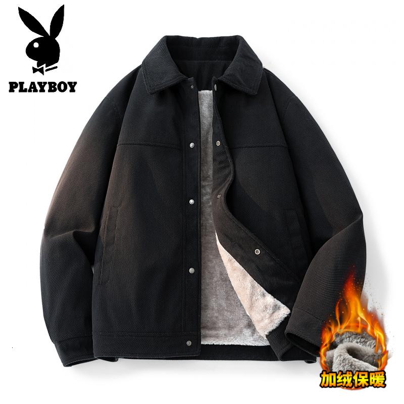 花花公子新款高品质加绒夹克男潮流大码7XL宽松冬季青年保暖外套男高清大图