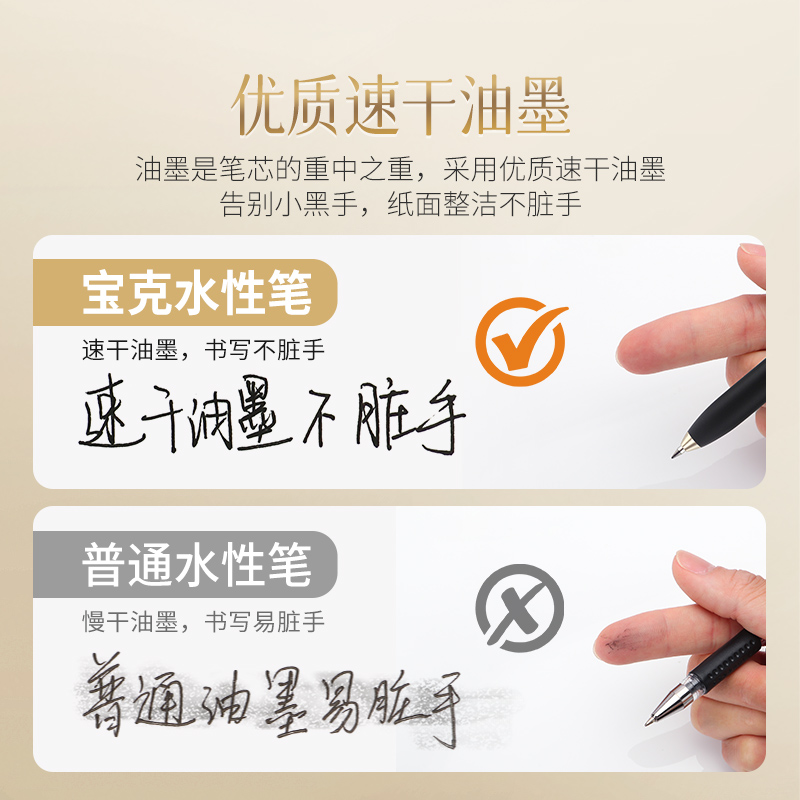 宝克（BAOKE）BK123 直液式中性笔速干0.5mm子弹头按动笔水笔商务办公签字笔高颜值 12支/盒高清大图