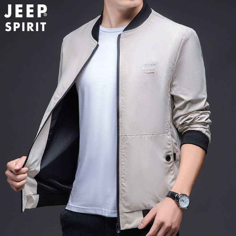 JEEP SPIRIT吉普春秋新款男士外套立领夹克衫男休闲运动宽松中青年男装上衣