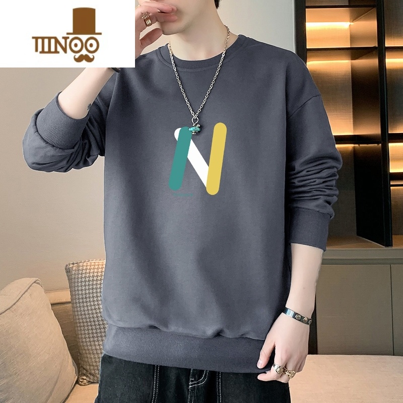 YANXU长袖t恤男款宽松潮牌印花休闲圆领卫衣外套男士上衣服打底衫高清大图