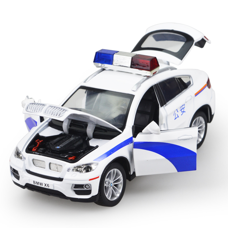 彩珀宝马x6警车越野车合金声光儿童玩具车模