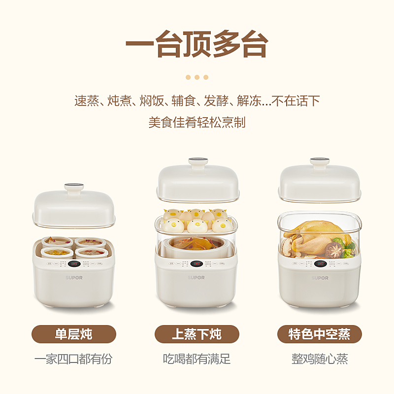 苏泊尔 SUPOR 电炖盅 电炖锅 隔水炖锅 炖汤锅 蒸炖锅 婴儿辅食燕窝甜品 一锅五胆 可定时保温DZ25YC856