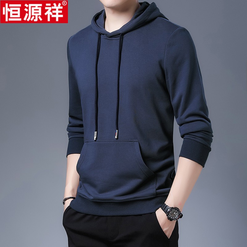 恒源祥卫衣男春秋薄款男士长袖T恤宽松连帽中年男装运动休闲上衣高清大图