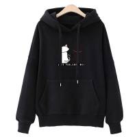 秋冬装新款宽松大码卫衣女加绒连帽韩版学生外套上衣女装 2XL 黑色