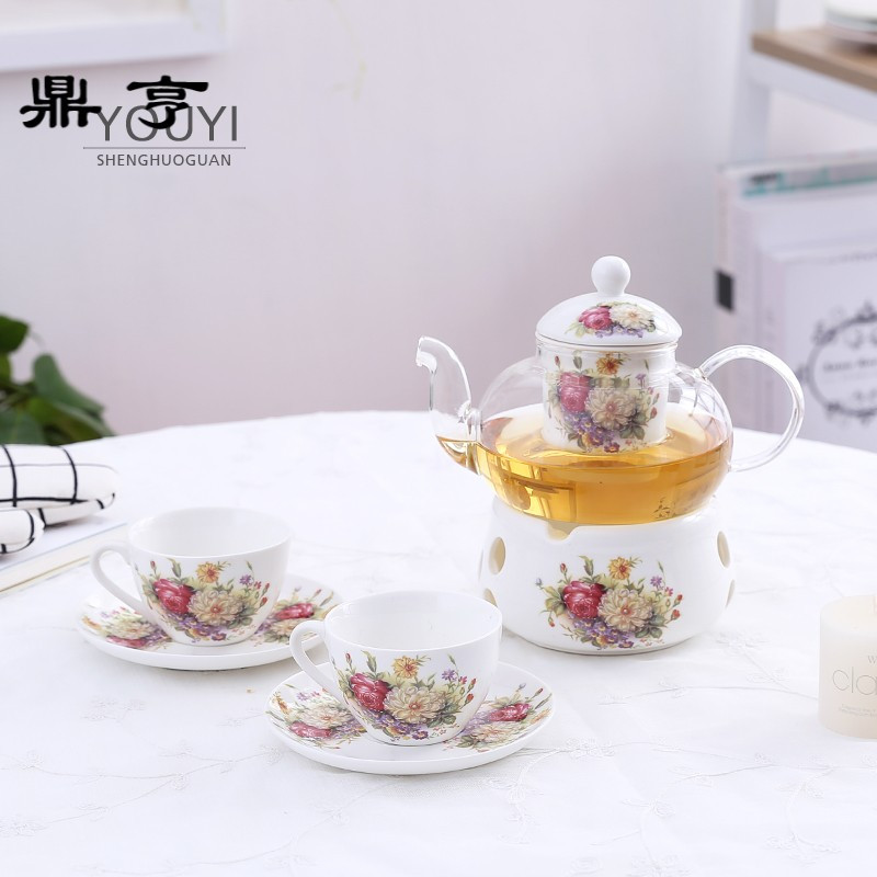 鼎亨陶瓷花茶茶具套装过滤蜡烛加热花茶壶下午茶茶具泡水果茶茶壶
