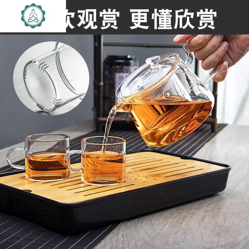 玻璃茶壶侧把玻璃茶器木把蒸煮茶壶侧把电陶炉煮茶壶日式壶 封后 500侧把壶+6个直杯保温壶
