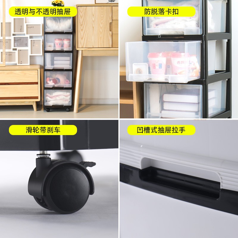收纳箱抽屉式柜子玩具架办公室收纳透明塑料带轮子可移动学生 三维工匠高清大图