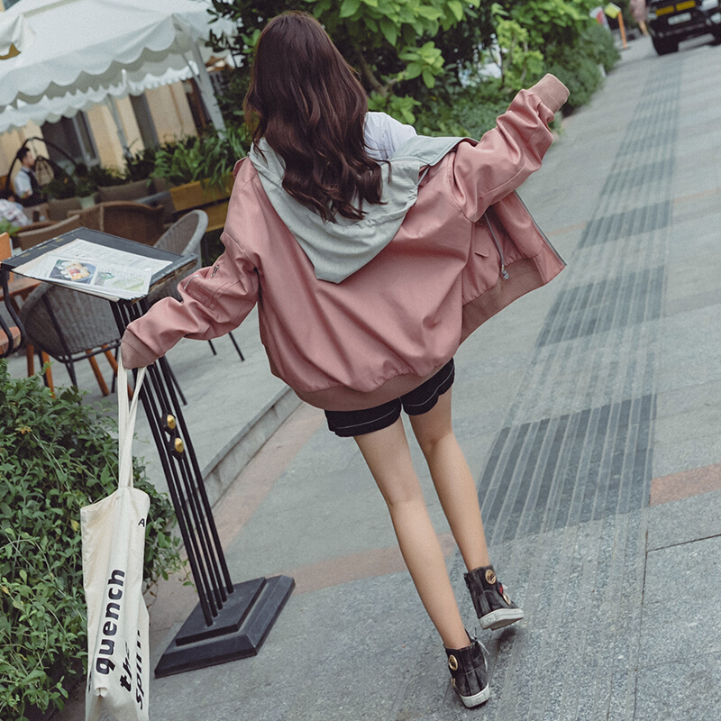 棒球服女春秋短款韩版学生bf原宿风宽松百搭两面穿小夹克外套图片色