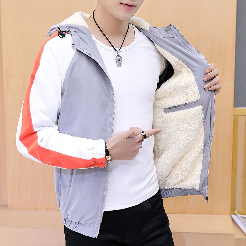男士秋冬季休闲加绒夹克男装秋衣服青少年学生韩版外套棉衣男潮衫伊格