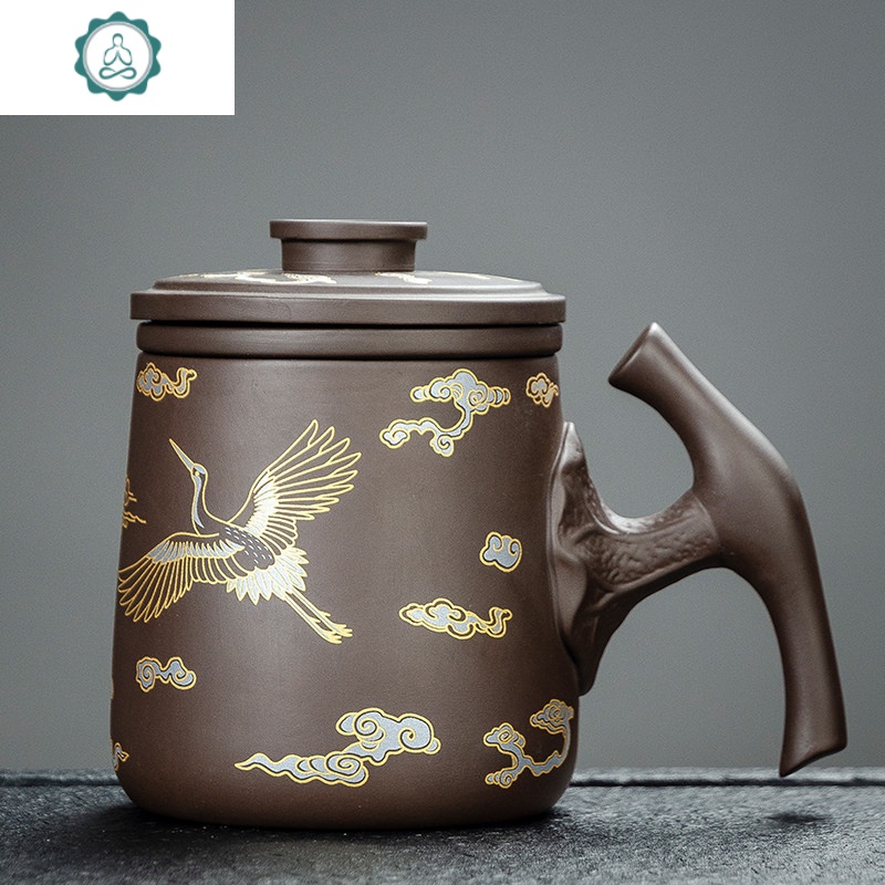 茶杯喝茶水杯内胆过滤陶瓷办公室家用主人杯旅行包定制 封后 松鹤延年