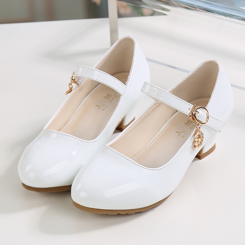 huayangtu2020新款女童高跟鞋白色公主皮鞋演出学生鞋2838码儿童舞蹈