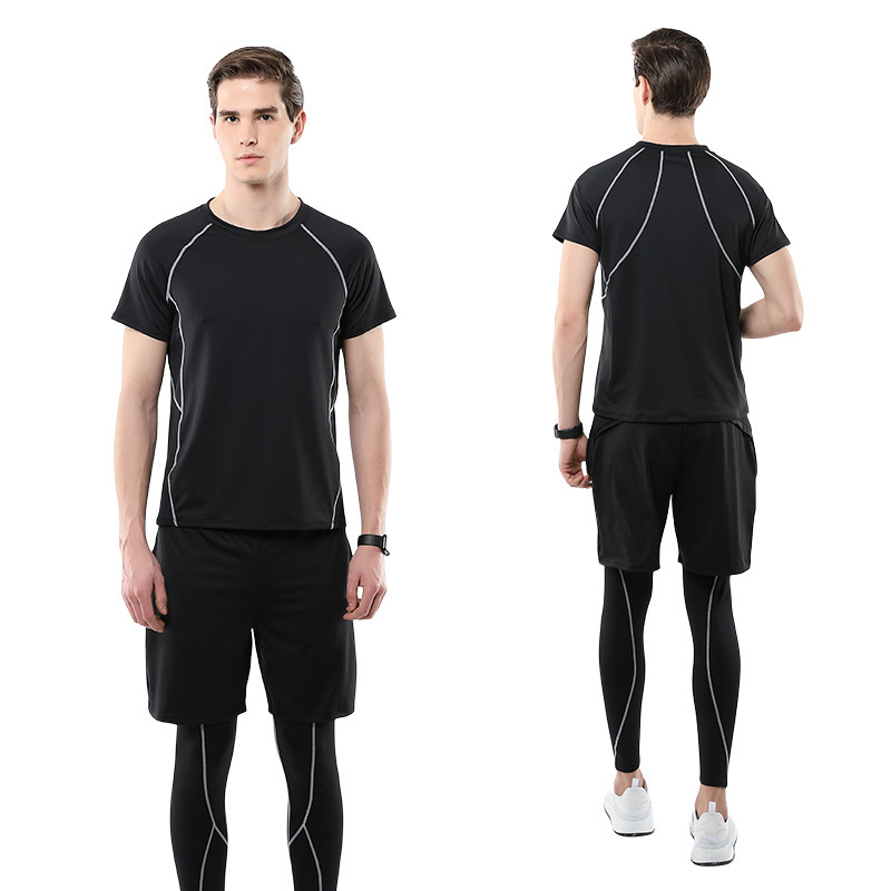 2018新款健身服男套装三件套速干运动时尚男休闲套装跑步训练服