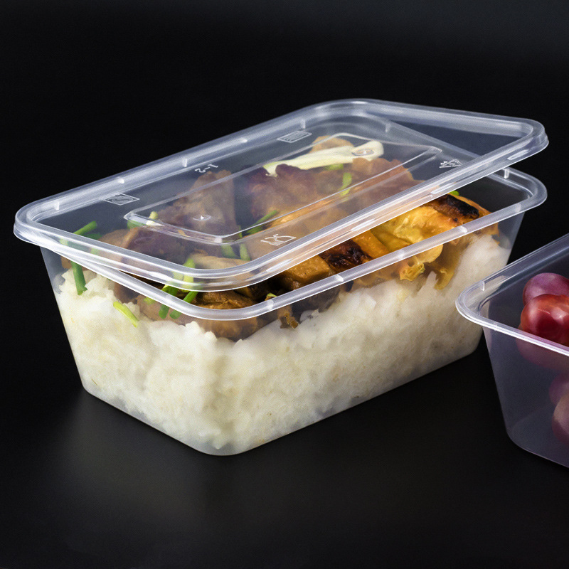 777长方形外卖打包盒塑料餐盒一次性餐盒快餐盒透明便当盒饭盒带盖50个/套-方形1500ml透明高清大图