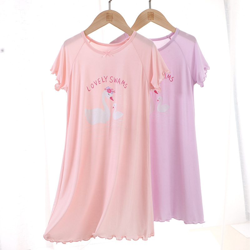 KIDS MAM&DAD夏季女童睡裙中大童可爱公主裙花边袖女生家居服裙子亲子装