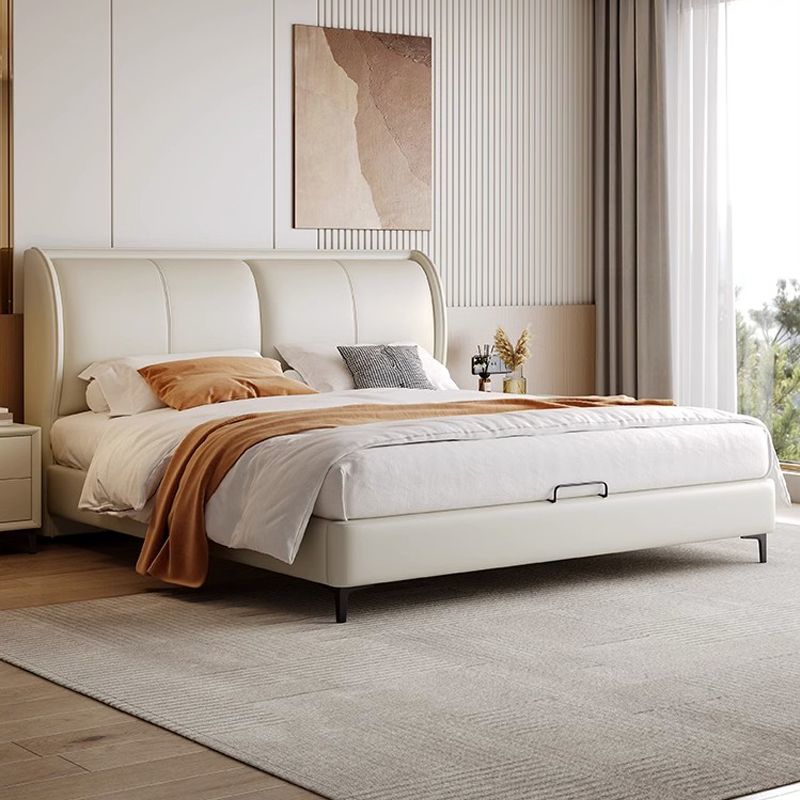 意式真皮床现代简约主卧室双人床1.5米8轻奢皮艺床软包实木大婚床高清大图