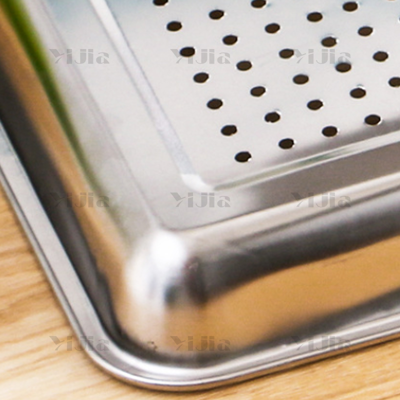 翌嘉YJ40625018 304不锈钢方盘蒸饭盘食堂托盘蒸饭柜烤箱面包馒头盘商用托盘 600*400*48带孔高清大图