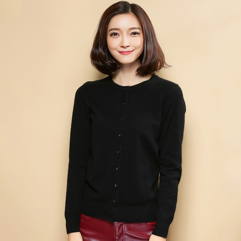 秋冬新款羊绒衫女开衫短款圆领纯色修身显瘦毛衣外套针织羊绒