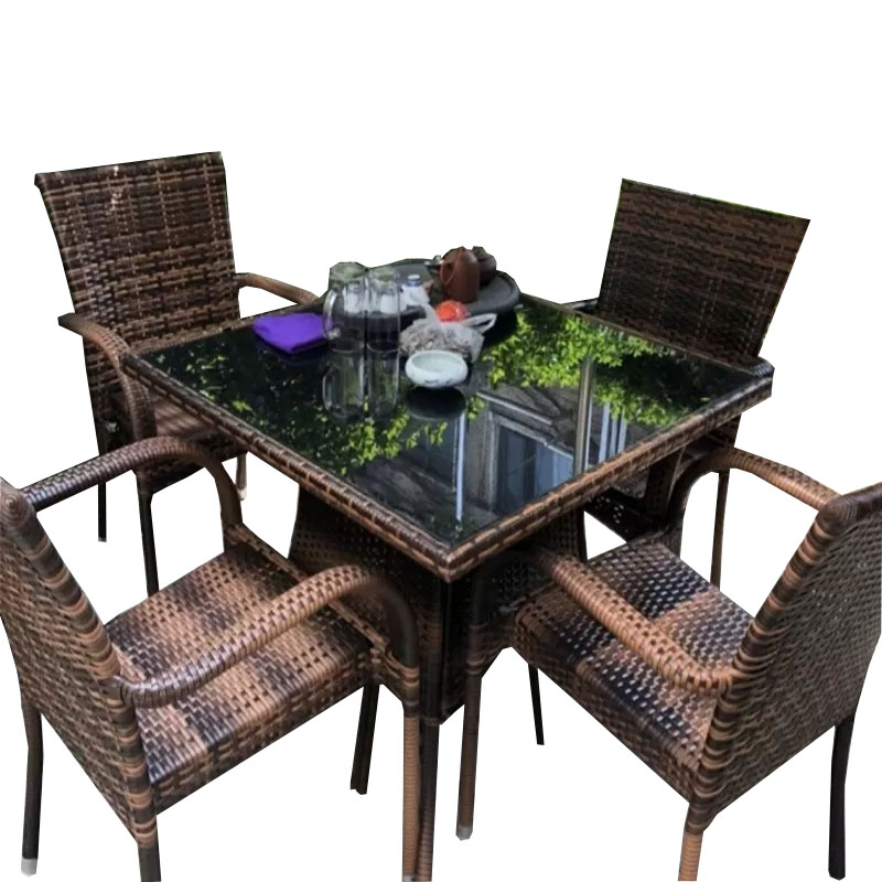 锦北 藤椅阳台桌椅庭院藤编椅子花园茶几藤椅组合 4半包椅90编藤方桌高清大图