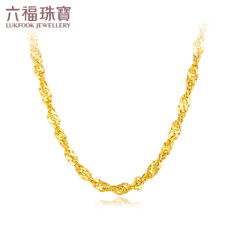 六福珠宝足金百搭水波纹链黄金项链b01tbgn0001a视频