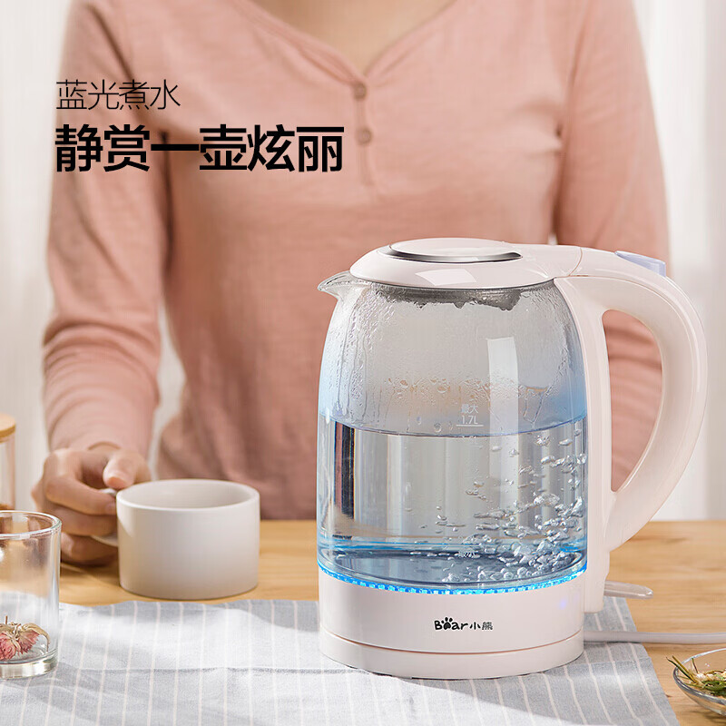 小熊(Bear)家用1.7L电热水壶 304不锈钢 高硼硅玻璃烧水壶电热水壶 ZDH-A17L1高清大图