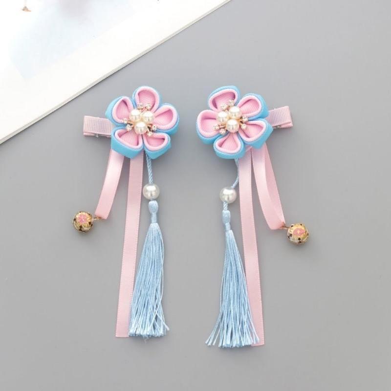 款式二花朵红色儿童汉服头饰古风发饰流苏古代头花中国风女童古装头饰