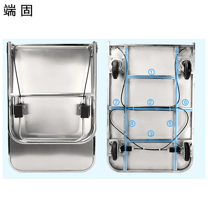 端固 不锈钢平板车手推车 带手刹 搬运车 松手即刹 XL-120cm*60cm/个高清大图