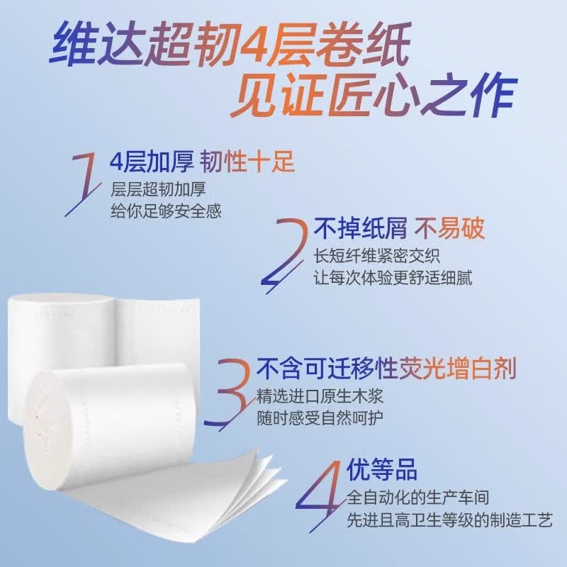 维达(Vinda)超韧卫生纸4层加厚家用实惠装无芯卷纸卷筒厕纸 4层 200g*10卷 AZ-V4496-1T高清大图