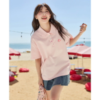 唐狮春夏新款polo衫短袖t恤女时尚高级夏季纯棉白色短袖小个子女_0726 L 雾霾粉（A款）主推现货