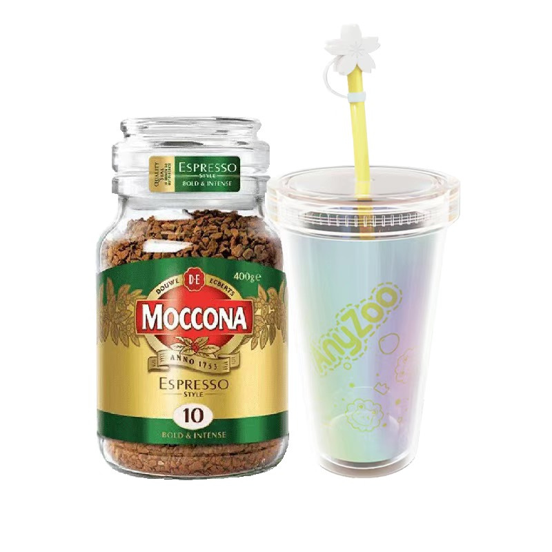 [赠极光黄吸管杯300ml]摩可纳Moccona 经典10号意式浓缩冻干速溶咖啡 无蔗糖黑咖啡 400g