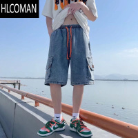 HLCOMAN复古水洗牛仔短裤男夏季潮牌嘻哈宽松五分裤多口袋松紧腰工装中H 4XL175190斤 蓝色高质量