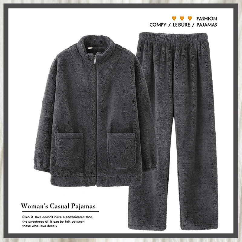 浪莎珊瑚绒男士睡衣秋冬季加绒加厚保暖法兰绒青年冬天大码家居服高清大图