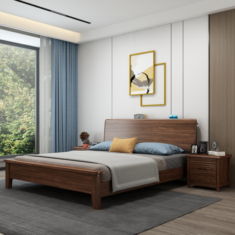 臻远ZY4022916实木床胡桃木双人床1.8米含一个床头柜高清大图