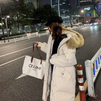 年新款羽绒棉服女冬季宽松大码面包服棉袄中长款韩版棉衣外套 2XL165-188 石灰白（毛领可拆卸）