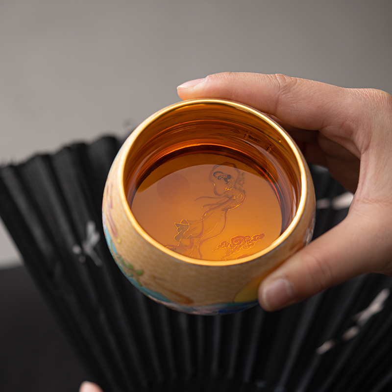 苏氏陶瓷(SUSHI CERAMICS)鎏金玉兔东升主人杯品茗杯个人功夫茶杯