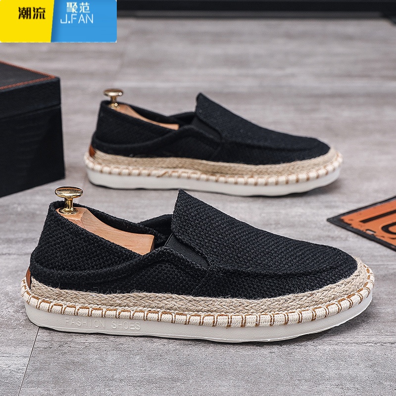 聚范夏季男鞋2024新款一脚蹬懒人休闲布鞋潮流渔夫鞋男两穿透气帆布鞋高清大图