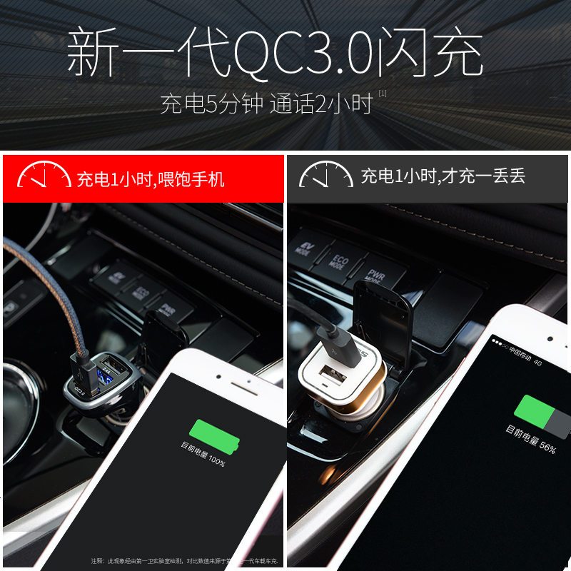 车载充电器手机车充USB汽车点烟器多功能快充型一拖三