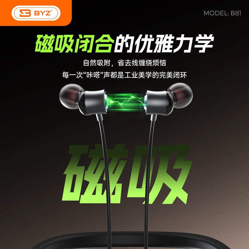 BYZ B81入耳挂脖带屏显插卡蓝牙耳机高清大图