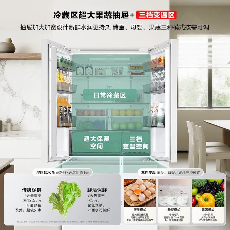 海尔小红花549L双系统双循环法式四门多开门制冰风冷无霜家用电冰箱BCD-549WGHFDC9WFU1高清大图