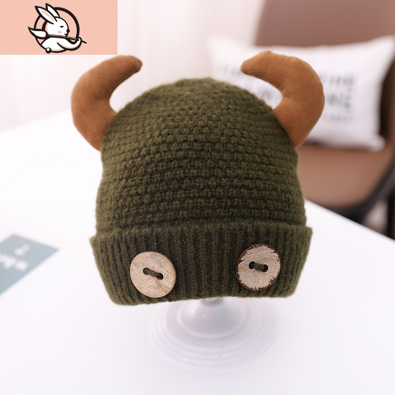 huayangtu0一1岁红色牛角帽小牛婴儿男宝宝帽子儿童女牛年新年过年