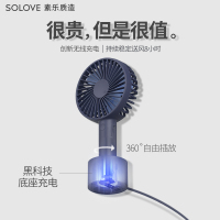 SOLOVE素乐小风扇usb可充电手持电风扇学生宿舍办公室桌面迷你便携式随身超静音手拿握无线底座大风力N9P深海蓝
