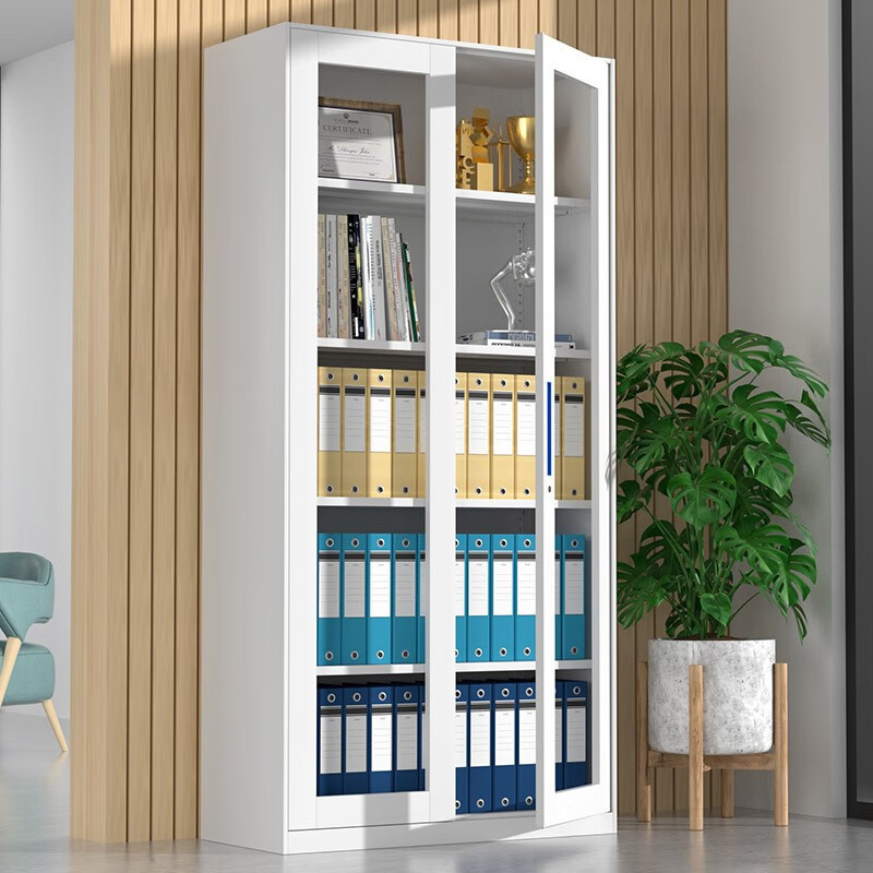 震怡钢制文件柜铁皮办公室资料柜档案办公柜储物拆装柜暖白色薄边 通体玻璃文件柜