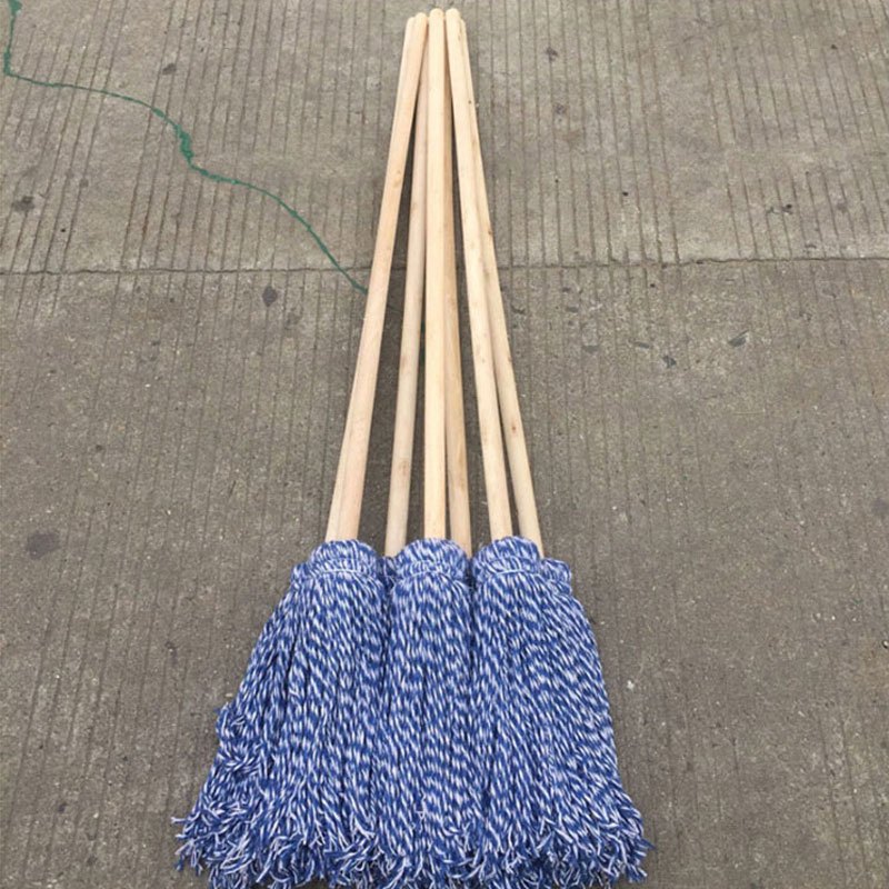 冰禹 BYaf-46 老式拖把(5个) 木柄加长木杆棉线拖把圆头吸水拖把 蓝白线拖把
