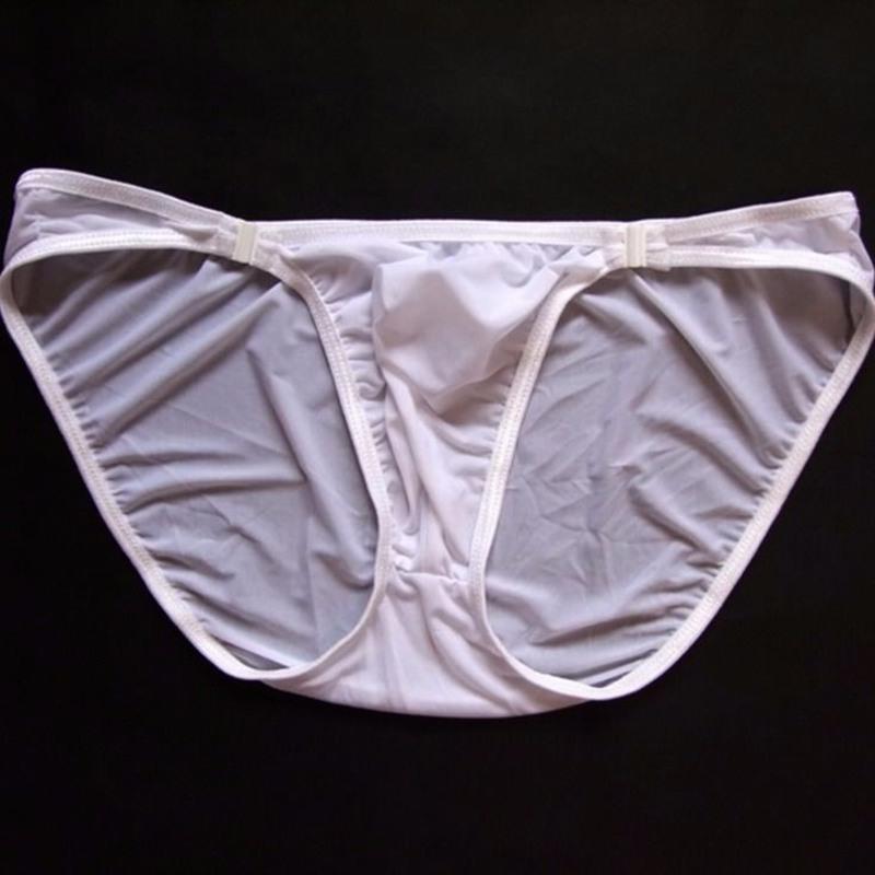 男士透明冰丝内裤性感低腰紧身囊袋裤头男青年透视三角裤超薄丝滑白色