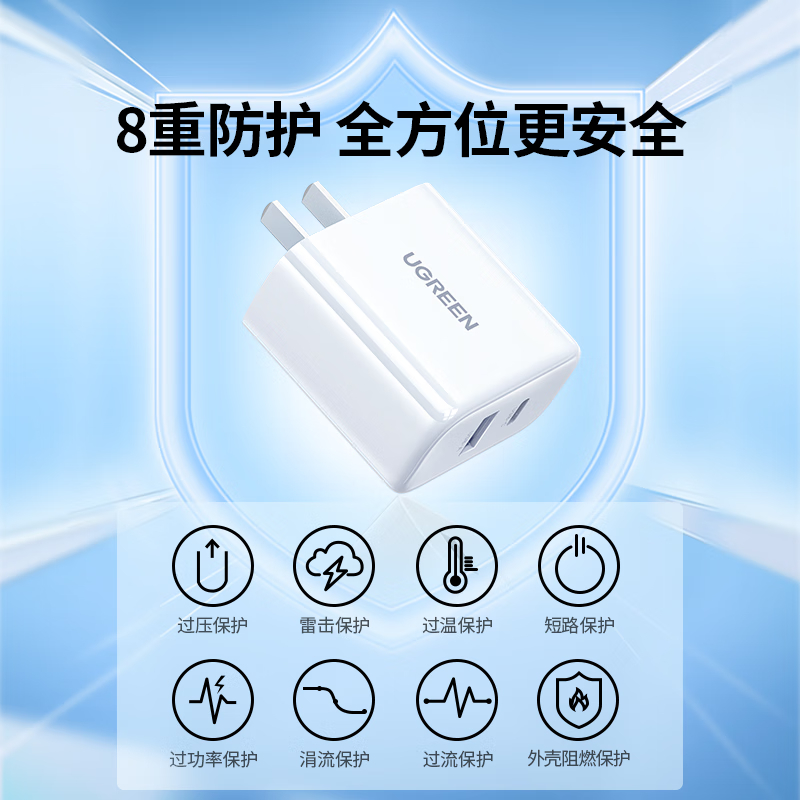 绿联(UGREEN)苹果充电器头iPhone16/15快充头type-c/usb多口插头iPhone华为小米手机高清大图