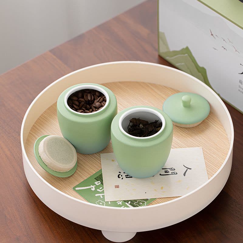 苏氏陶瓷(SUSHI CERAMICS)国潮茶叶罐轻舟已过万重山双储物罐礼盒组伴手礼图片